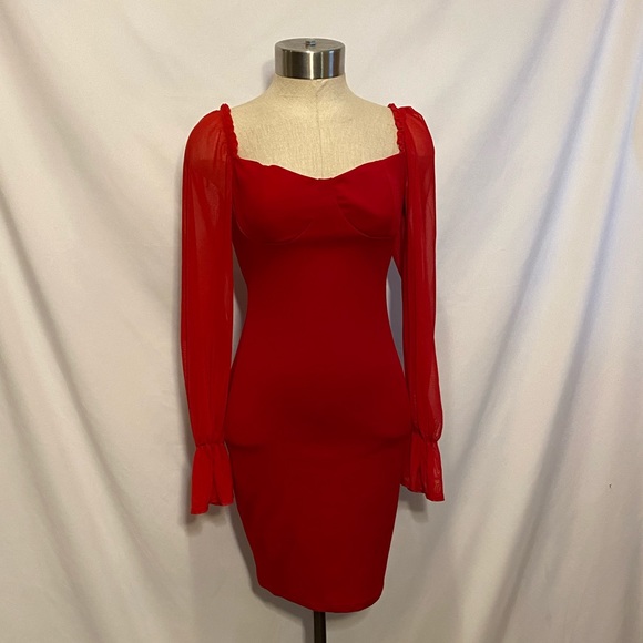 Chocolate USA red long sleeve red small mini dress - Picture 1 of 8